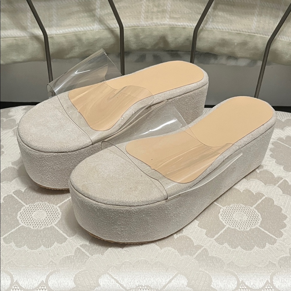 Women's Cream Platform Slide Sandals